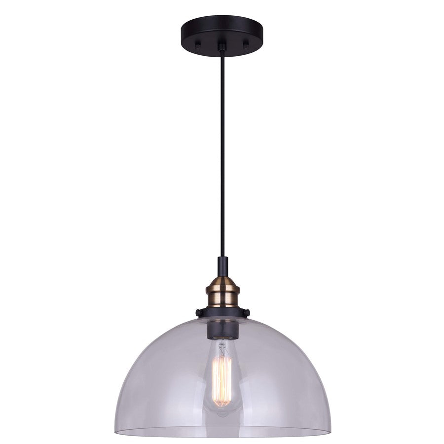 Canarm Thea 12in 1-Light Pendant | Modern Matte Black and Gold Metal | Living Room & Dining Room | 12 x 12 x 11.25 in, Adjustable | Model IPL674B01BKG