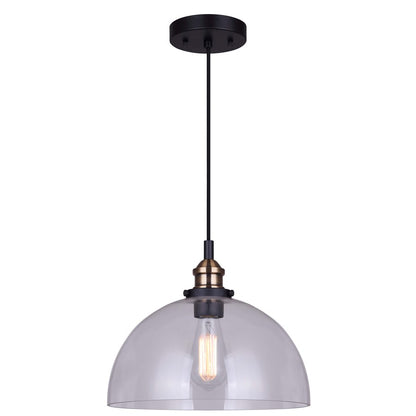 Canarm Thea 12in 1-Light Pendant | Modern Matte Black and Gold Metal | Living Room & Dining Room | 12 x 12 x 11.25 in, Adjustable | Model IPL674B01BKG