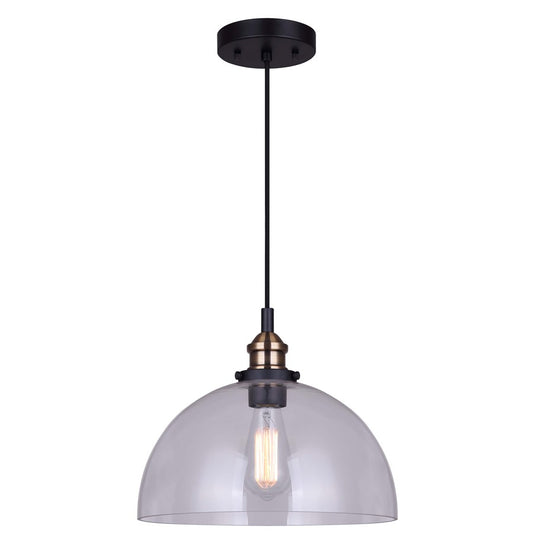 Canarm Thea 12in 1-Light Pendant | Modern Matte Black and Gold Metal | Living Room & Dining Room | 12 x 12 x 11.25 in, Adjustable | Model IPL674B01BKG
