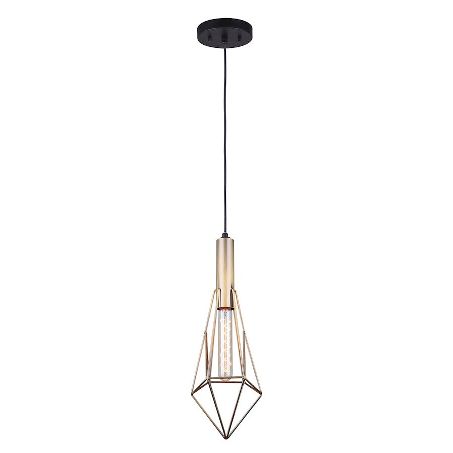 Canarm Greer 6in 1-Light Pendant | Industrial Black and Gold Metal | Kitchen Island & Dining Room | 6 x 6 x 19.5 in, Adjustable | Model IPL676A01BKG
