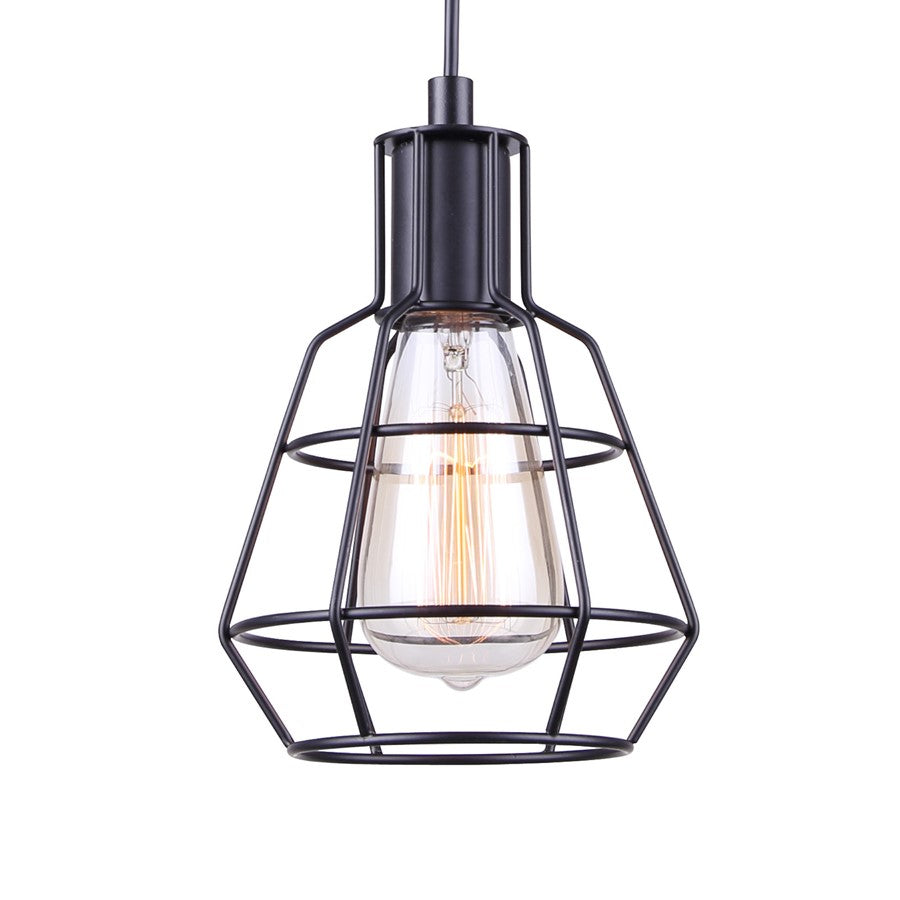 Canarm Wren 6in 1-Light Pendant | Industrial Matte Black | Kitchen Island & Dining Room | 6 x 6 x 11 in | Model IPL702A01BK