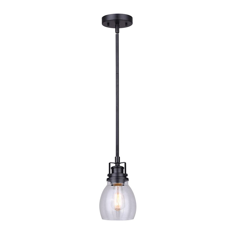 Canarm Carson 5in 1-Light Pendant | Matte Black and Seeded Glass | Kitchen Island & Dining Room | 5 x 59 in | Model IPL705A01BK