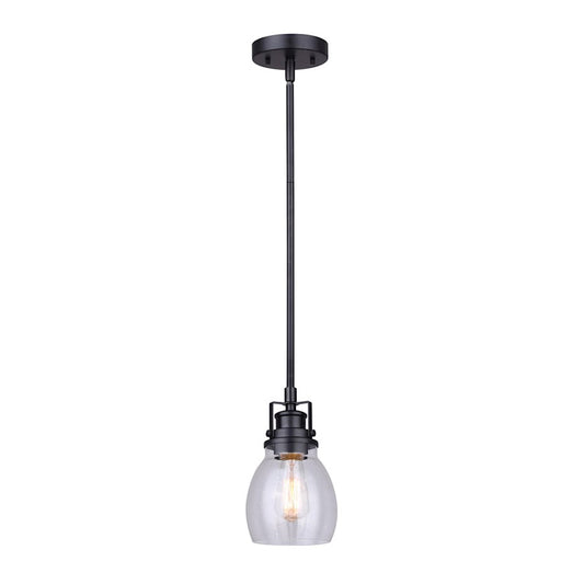 Canarm Carson 5in 1-Light Pendant | Matte Black and Seeded Glass | Kitchen Island & Dining Room | 5 x 59 in | Model IPL705A01BK