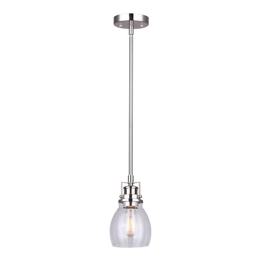 Canarm Carson 5in 1-Light Pendant | Brushed Nickel and Seeded Glass | Kitchen Island & Dining Room | 5 x 59 in | Model IPL705A01BN