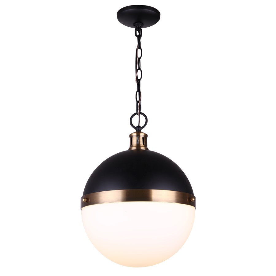 Canarm Delta 13in 1-Light Pendant | Modern Matte Black and Gold Opal Glass | Kitchen Island & Dining Room | 13 x 13 x 16.5 in | Model IPL708B01BKG