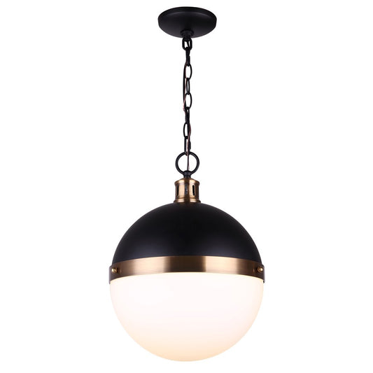 Canarm Delta 13in 1-Light Pendant | Modern Matte Black and Gold Opal Glass | Kitchen Island & Dining Room | 13 x 13 x 16.5 in | Model IPL708B01BKG