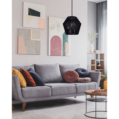 Canarm Rya 15in 1-Light Pendant | Modern Matte Black String Shade | Living Room & Dining Room | 15 x 16.5 in | Model IPL727B01BK
