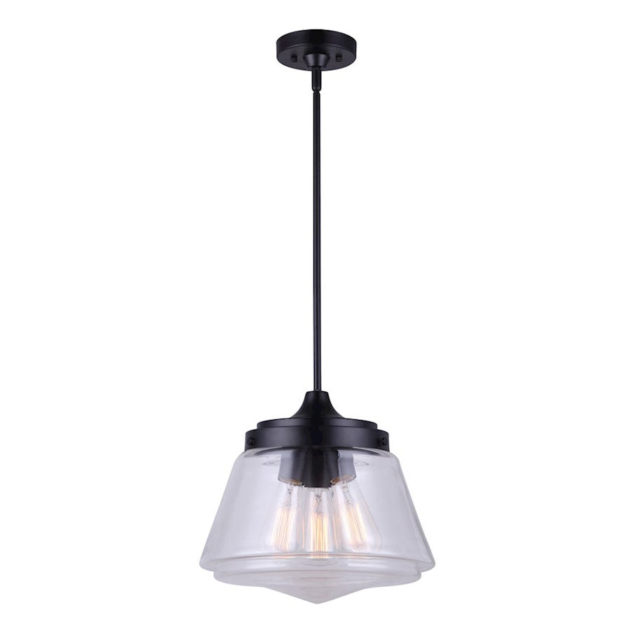 Canarm Meyer 12.75in 3-Light Pendant | Modern Matte Black Clear Glass | Kitchen Island & Dining Room | 12.75 x 13 in | Model IPL728B03BK