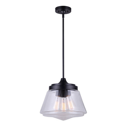 Canarm Meyer 12.75in 3-Light Pendant | Modern Matte Black Clear Glass | Kitchen Island & Dining Room | 12.75 x 13 in | Model IPL728B03BK