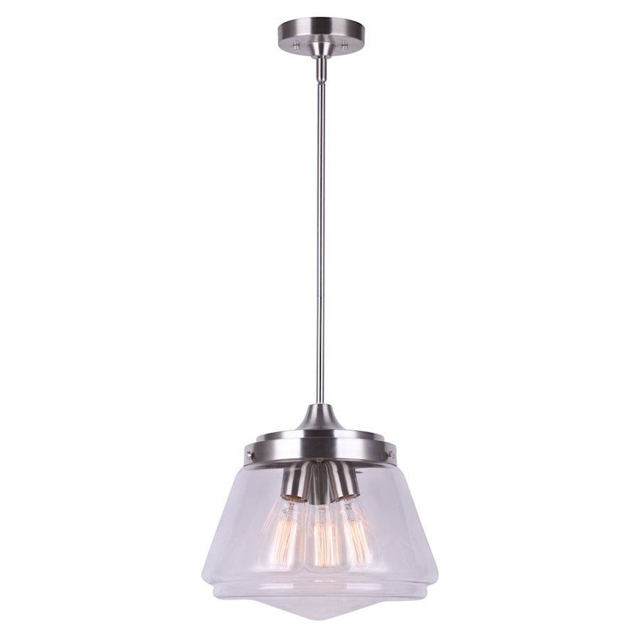 Canarm Rya 13in 3-Light Pendant | Brushed Nickel and Clear Glass | Kitchen Island & Dining Room | 13 x 13 x 13 in | Model IPL728B03BN
