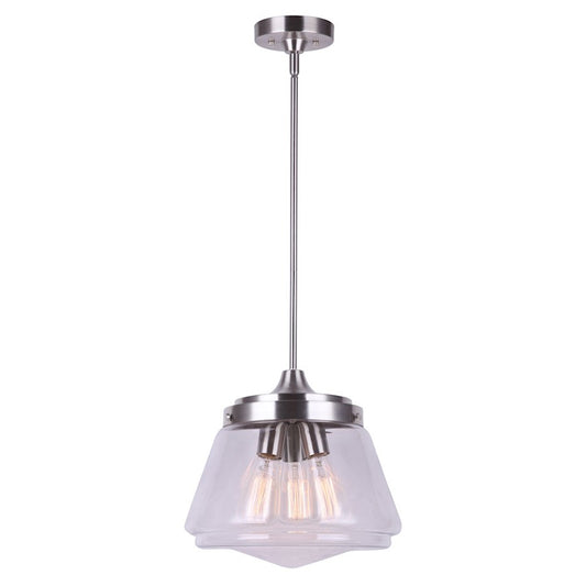 Canarm Rya 13in 3-Light Pendant | Brushed Nickel and Clear Glass | Kitchen Island & Dining Room | 13 x 13 x 13 in | Model IPL728B03BN