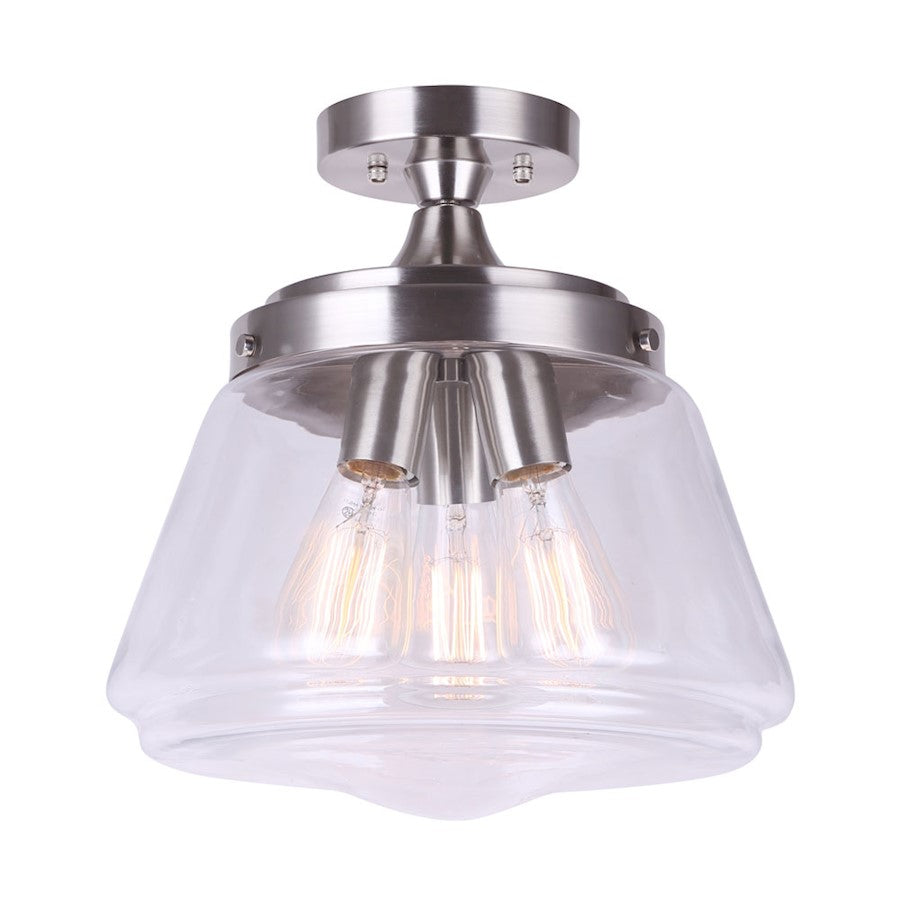 Canarm Rya 13in 3-Light Pendant | Brushed Nickel and Clear Glass | Kitchen Island & Dining Room | 13 x 13 x 13 in | Model IPL728B03BN