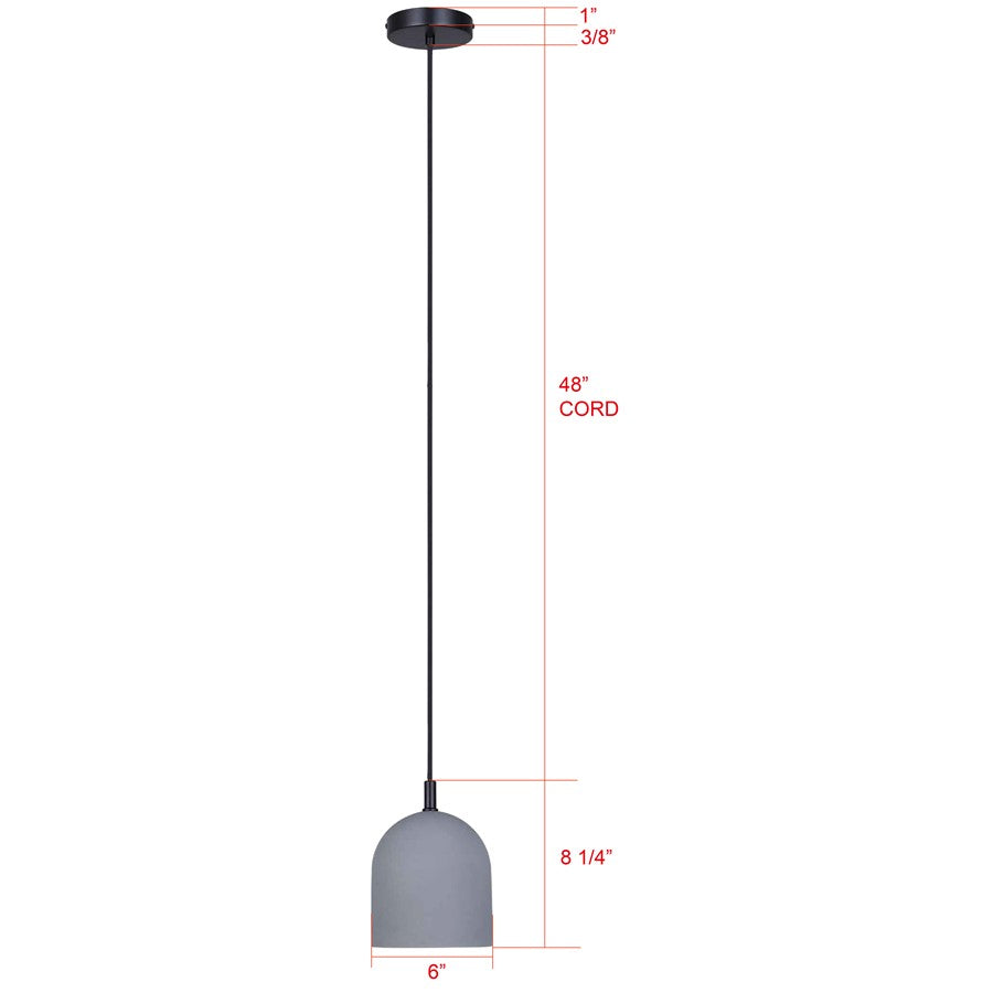 Canarm Jack 6in 1-Light Pendant | Industrial Matte Black and Grey Cement | Kitchen Island & Dining Room | 6 x 6 x 10 in | Model IPL729B01BK6-GY
