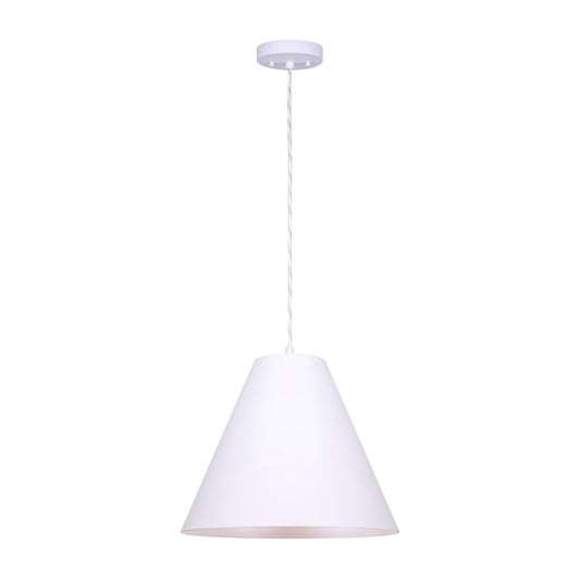 Canarm Mali 13.75in 1-Light Pendant | Matte White Conical | Kitchen Island & Dining Room | 13.75 x 13.75 x 14.375 in | Model IPL730B01WH