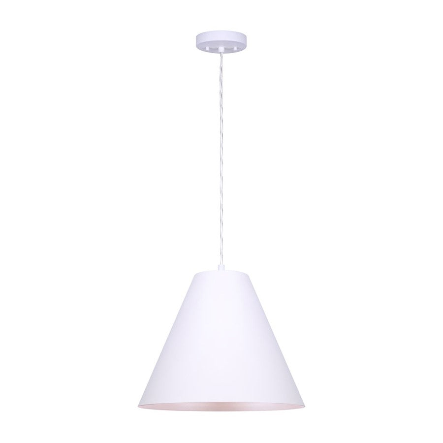 Canarm Mali 13.75in 1-Light Pendant | Matte White Conical | Kitchen Island & Dining Room | 13.75 x 13.75 x 14.375 in | Model IPL730B01WH
