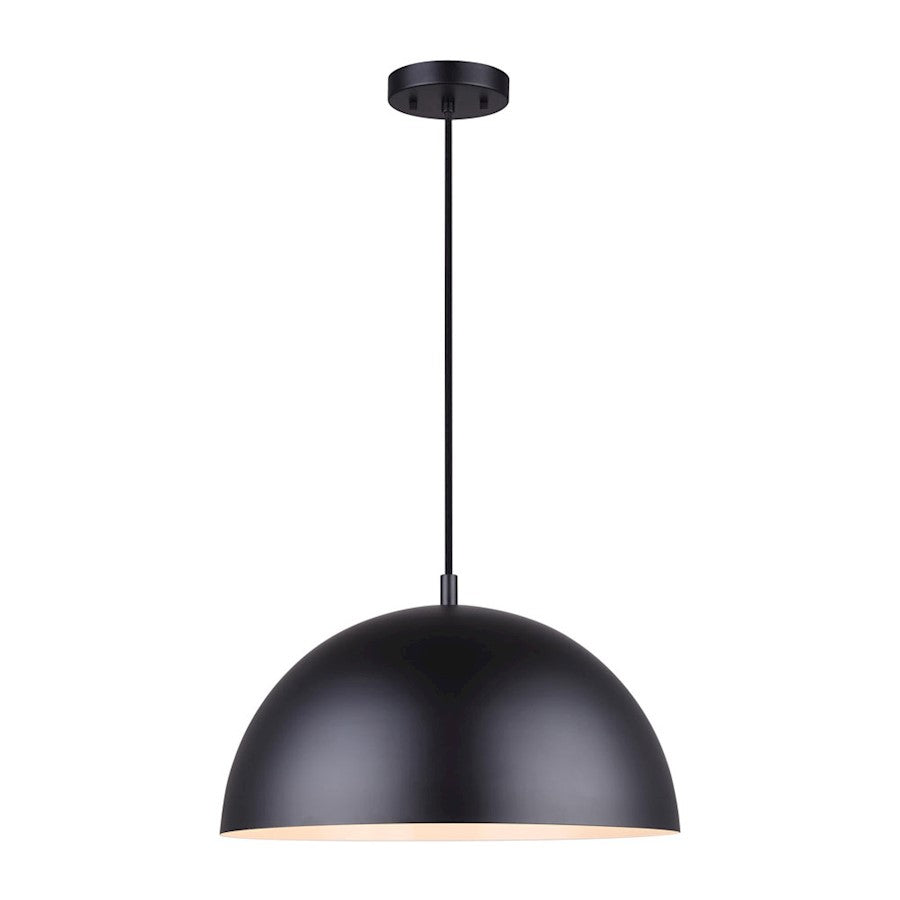 Canarm Sadie 16in 1-Light Pendant | Matte Black Metal Shade | Kitchen Island & Dining Room | 15.75 x 58.35 in | Model IPL734B01BK
