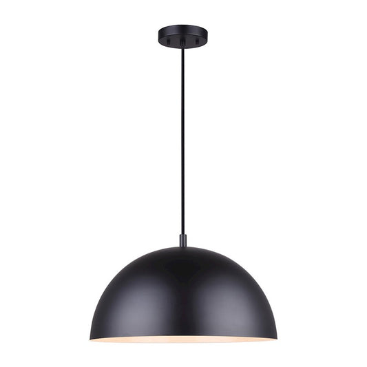 Canarm Sadie 16in 1-Light Pendant | Matte Black Metal Shade | Kitchen Island & Dining Room | 15.75 x 58.35 in | Model IPL734B01BK