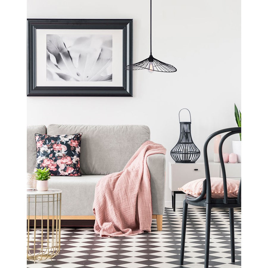 Canarm Aldora 20in 1-Light Pendant | Matte Black Open Cage | Entryway & Kitchen Table | 19.75 x 57.5 in | Model IPL737B01BK