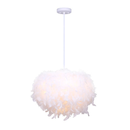 Canarm Aldora 21in 1-Light Pendant | Matte White Feather Shade | Bedroom & Nursery | 21 x 21 x 14.5 in | Model IPL738B01WH