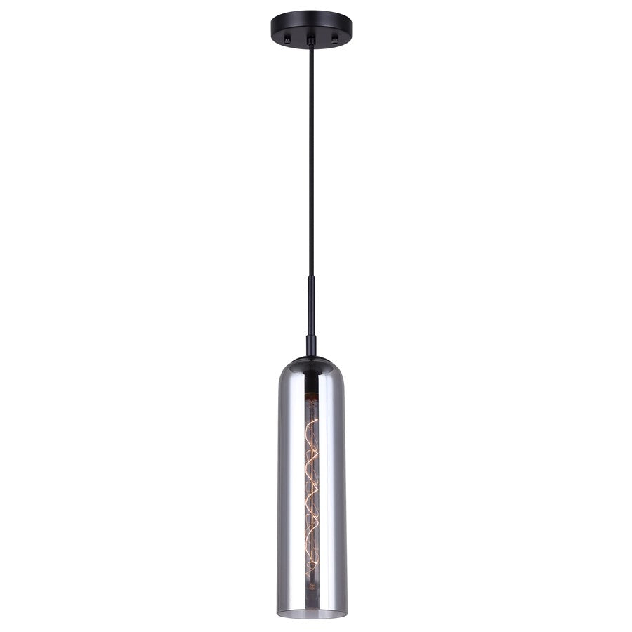 Canarm Eloise 4.75in 1-Light Pendant | Matte Black and Smoked Glass | Kitchen Nook & Living Room | 4.75 x 22 in | Model IPL740B01BK