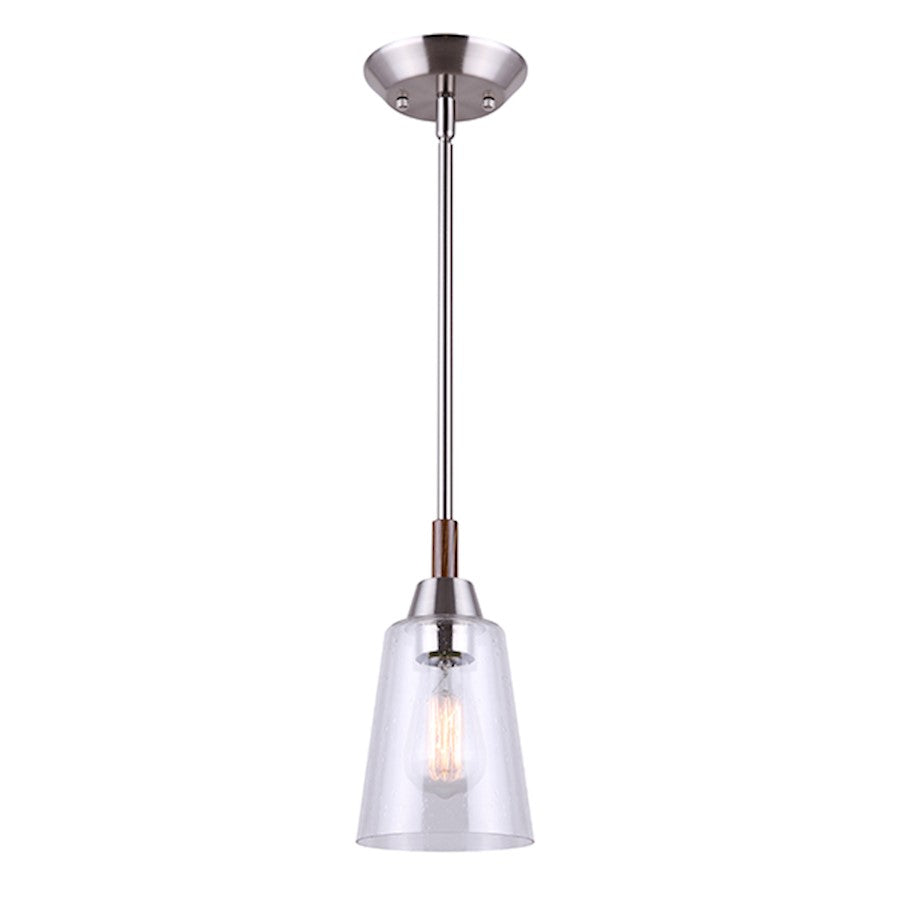 Canarm Dex 5.5in 1-Light Pendant | Brushed Nickel and Faux Wood Seeded Glass | Entryway & Dining Room | 5.5 x 12.38 in | Model IPL742A01BNW