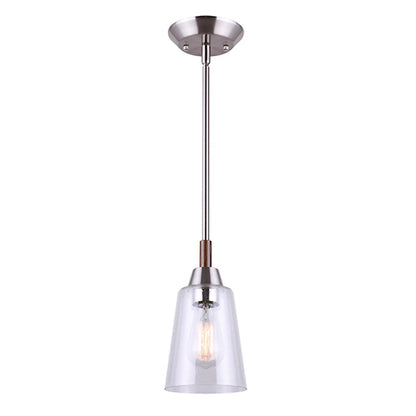 Canarm Dex 5.5in 1-Light Pendant | Brushed Nickel and Faux Wood Seeded Glass | Entryway & Dining Room | 5.5 x 12.38 in | Model IPL742A01BNW