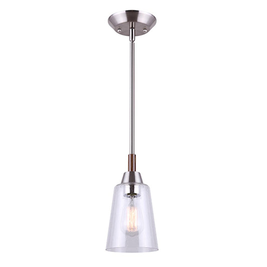 Canarm Dex 5.5in 1-Light Pendant | Brushed Nickel and Faux Wood Seeded Glass | Entryway & Dining Room | 5.5 x 12.38 in | Model IPL742A01BNW