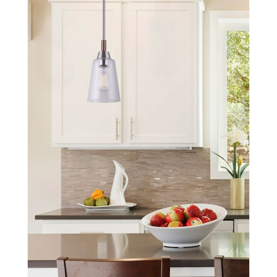 Canarm Dex 5.5in 1-Light Pendant | Brushed Nickel and Faux Wood Seeded Glass | Entryway & Dining Room | 5.5 x 12.38 in | Model IPL742A01BNW