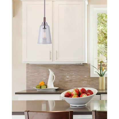 Canarm Dex 5.5in 1-Light Pendant | Brushed Nickel and Faux Wood Seeded Glass | Entryway & Dining Room | 5.5 x 12.38 in | Model IPL742A01BNW