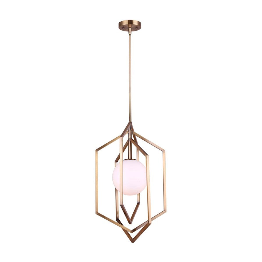 Canarm Valen 14in 1-Light Pendant | Modern Gold Geometric with Opal Glass Shade | Entryway & Dining Room | 14 x 14 x 31 in | Model IPL748B01GD