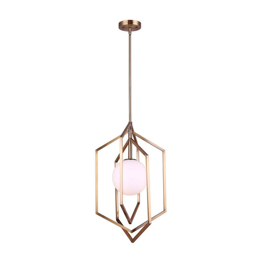Canarm Valen 14in 1-Light Pendant | Modern Gold Geometric with Opal Glass Shade | Entryway & Dining Room | 14 x 14 x 31 in | Model IPL748B01GD
