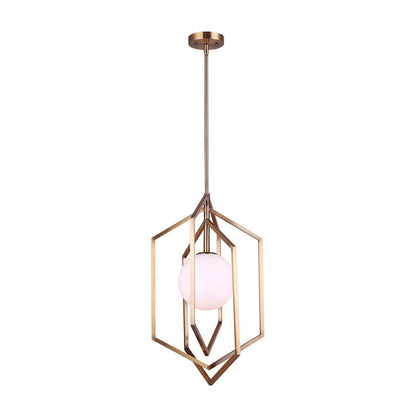 Canarm Valen 14in 1-Light Pendant | Modern Gold Geometric with Opal Glass Shade | Entryway & Dining Room | 14 x 14 x 31 in | Model IPL748B01GD