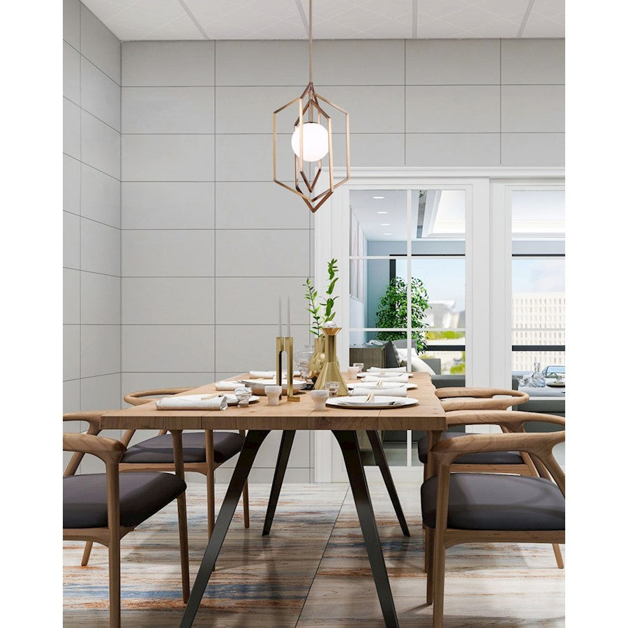 Canarm Valen 14in 1-Light Pendant | Modern Gold Geometric with Opal Glass Shade | Entryway & Dining Room | 14 x 14 x 31 in | Model IPL748B01GD