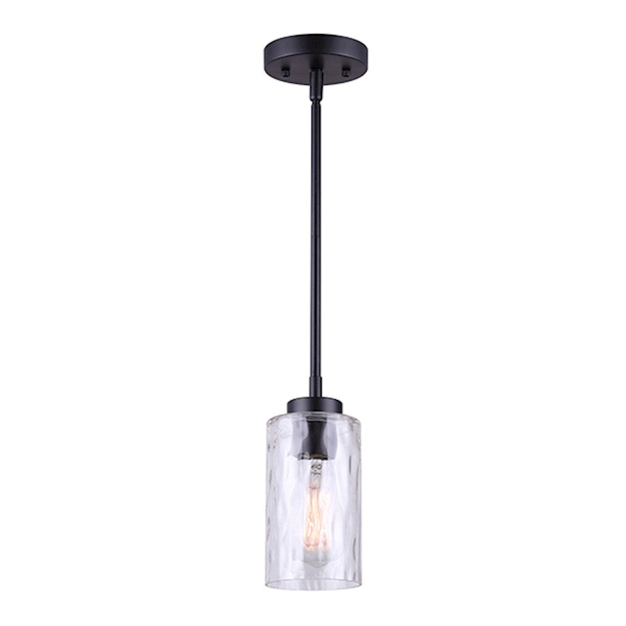 Canarm Newport 5in 1-Light Pendant | Modern Matte Black with Watermark Glass | Entryway & Hallway | 5 x 5 x 11 in | Model IPL754A01BK