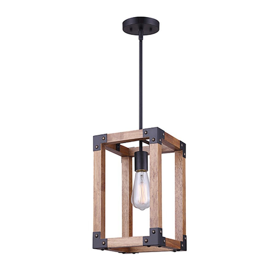 Canarm Moss 32in 1-Light Pendant | Modern Black and Real Wood Accent | Entryway & Dining Room | 32 x 8 x 20 in | Model IPL756A01BKW