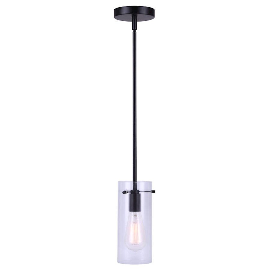 Canarm Joni 5in 1-Light Pendant | Matte Black and Clear Glass | Kitchen Island & Dining Room | 5 x 5 x 17 in | Model IPL759A01BK