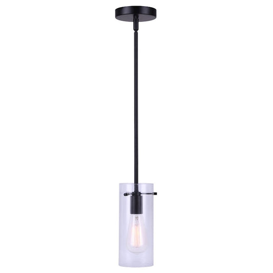 Canarm Joni 5in 1-Light Pendant | Matte Black and Clear Glass | Kitchen Island & Dining Room | 5 x 5 x 17 in | Model IPL759A01BK