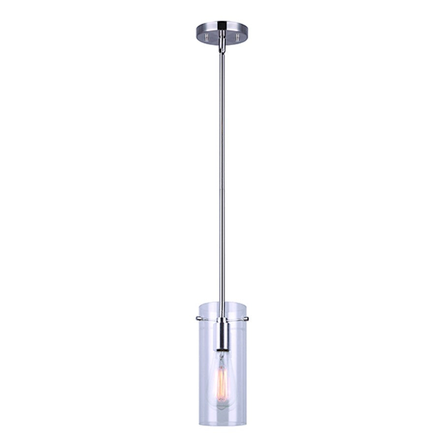 Canarm Joni 5in 1-Light Pendant | Brushed Nickel and Clear Glass | Kitchen Island & Dining Room | 5 x 5 x 17 in | Model IPL759A01BN