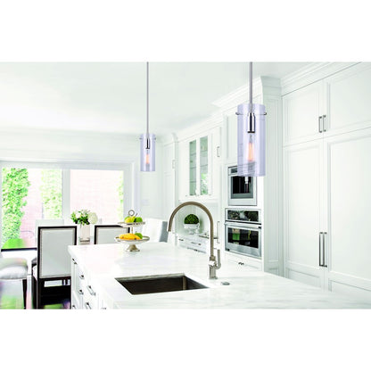 Canarm Joni 5in 1-Light Pendant | Brushed Nickel and Clear Glass | Kitchen Island & Dining Room | 5 x 5 x 17 in | Model IPL759A01BN
