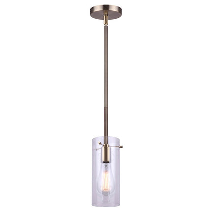 Canarm Joni 5in 1-Light Pendant | Gold and Clear Glass | Kitchen Island & Dining Room | 5 x 5 x 59 in | Model IPL759A01GD