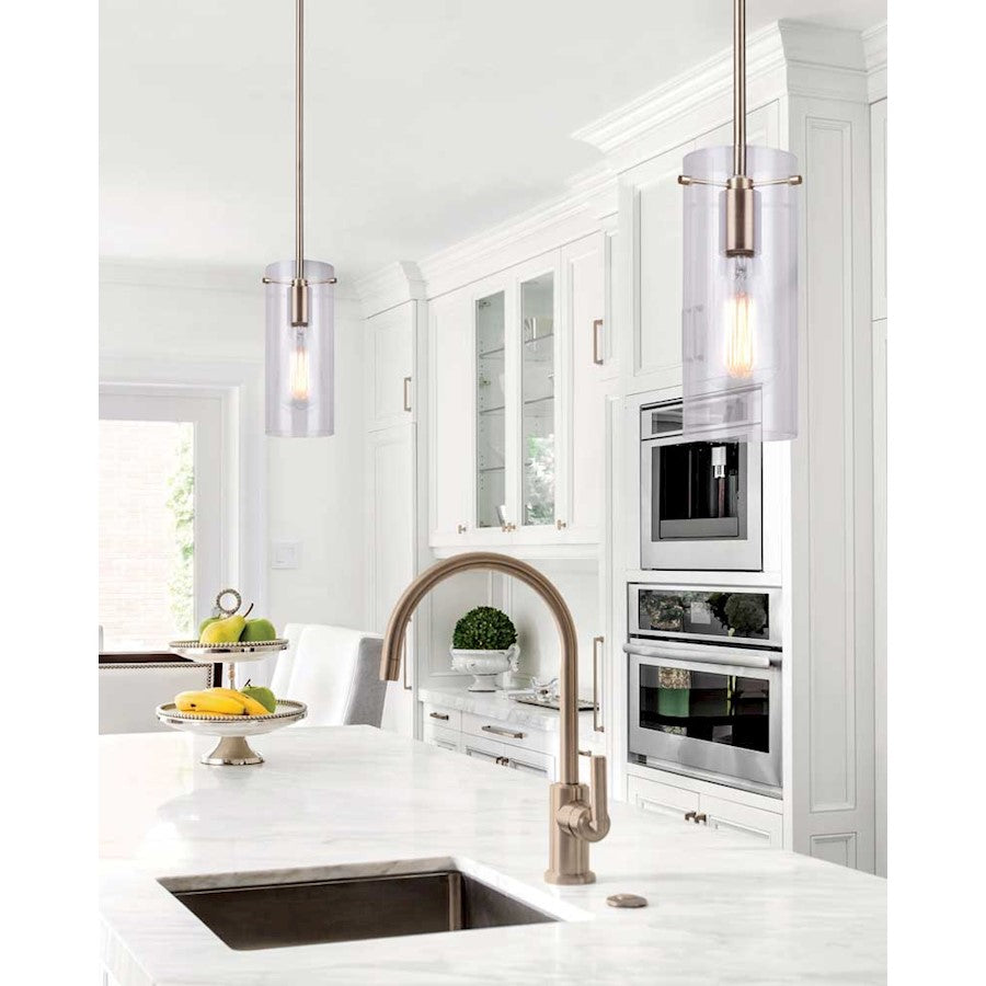 Canarm Joni 5in 1-Light Pendant | Gold and Clear Glass | Kitchen Island & Dining Room | 5 x 5 x 59 in | Model IPL759A01GD