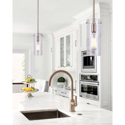 Canarm Joni 5in 1-Light Pendant | Gold and Clear Glass | Kitchen Island & Dining Room | 5 x 5 x 59 in | Model IPL759A01GD