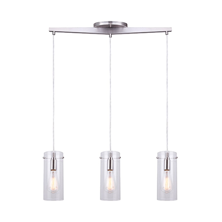 Canarm Joni 30in 3-Light Pendant | Brushed Nickel and Clear Glass | Kitchen Island & Dining Room | 30 x 4.5 x 19 in | Model IPL759A03BN