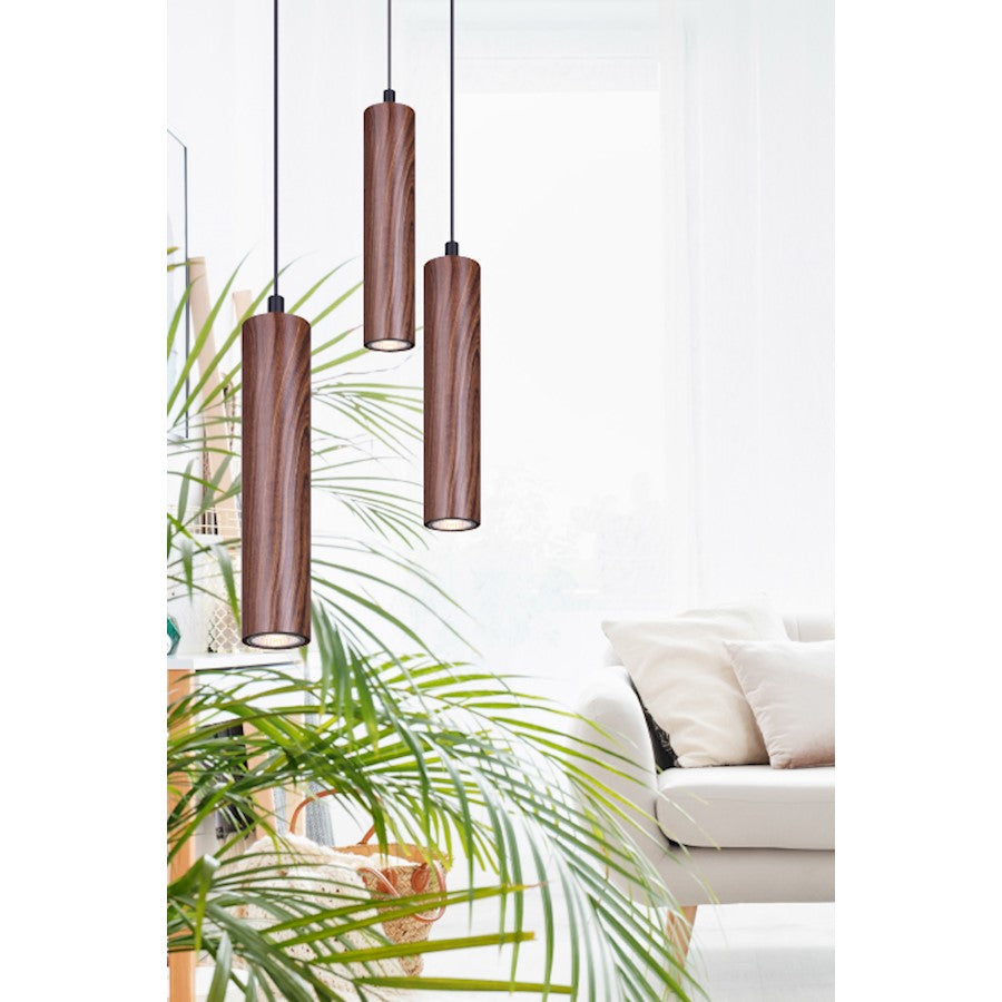 Canarm Carver 5in 1-Light Pendant | Modern Black & Faux Wood Metal | Kitchen Island & Dining Room | 5 x 5 x 14 in | Model IPL764A01BKW10