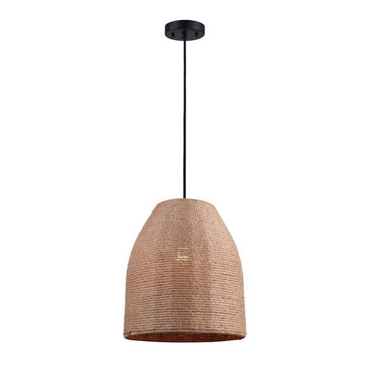 Canarm Aubrie 12in 1-Light Pendant | Matte Black and Rope Color Metal/Rope | Kitchen Island & Dining Room | 12 x 12 x 65 in | Model IPL785B01BKR