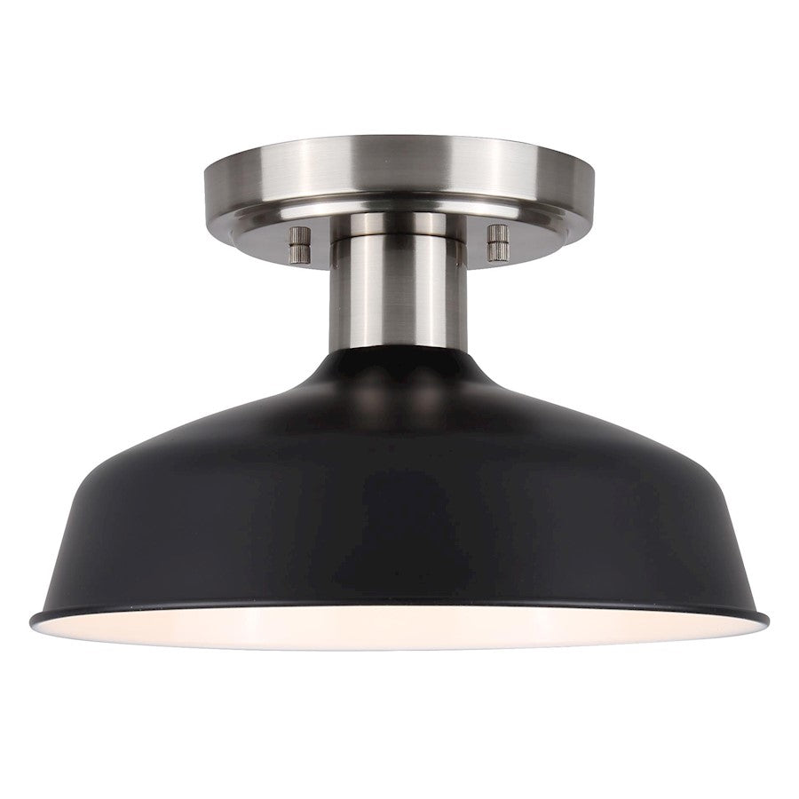 Canarm Bello 10in 1-Light Semi-Flush Mount | Brushed Nickel & Matte Black Metal | Kitchen & Hallway Ceiling Light | Model ISF1055A01BKN