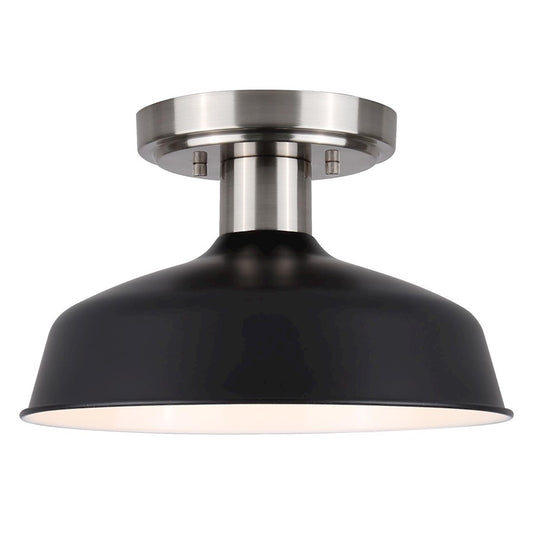 Canarm Bello 10in 1-Light Semi-Flush Mount | Brushed Nickel & Matte Black Metal | Kitchen & Hallway Ceiling Light | Model ISF1055A01BKN