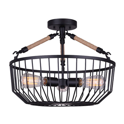 Canarm Theo 18in 1-Light Semi-Flush Mount | Matte Black Metal with Rope Accent | Industrial Farmhouse Ceiling Light | Model ISF1061A03BK