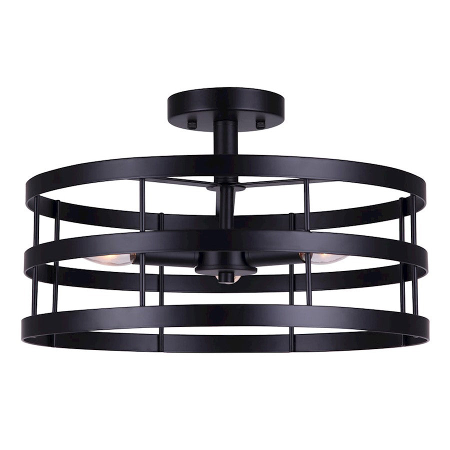 Canarm Ade 16in 3-Light Semi Flush | Industrial Matte Black with Gold and Brushed Nickel Sleeves | Bedroom & Hallway | Model ISF1062A03BGB