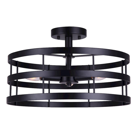 Canarm Ade 16in 3-Light Semi Flush | Industrial Matte Black with Gold and Brushed Nickel Sleeves | Bedroom & Hallway | Model ISF1062A03BGB